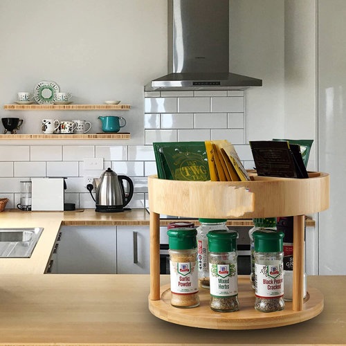 Loon Peak® 2 Tier Wooden.Turntable Spinning Spice Rack Kitchen